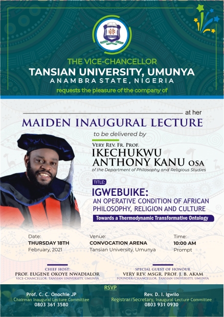 TANSIAN UNIVERSITY MAIDEN INAUGURAL LECTURE